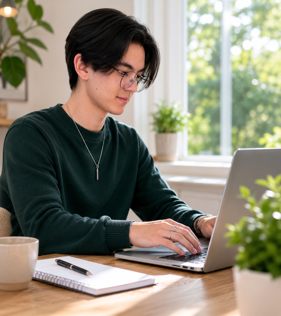 Person som ansöker om läkarintyg online hemifrån via laptop