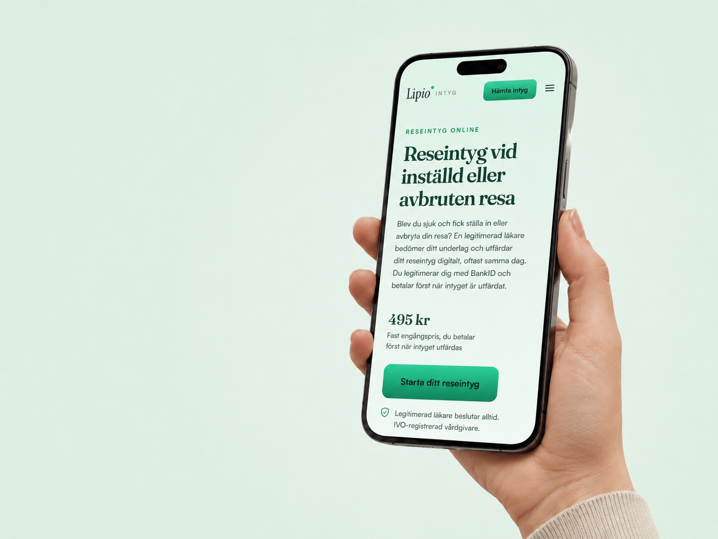 Reseintyg från Lipio Intyg visat i en mobiltelefon